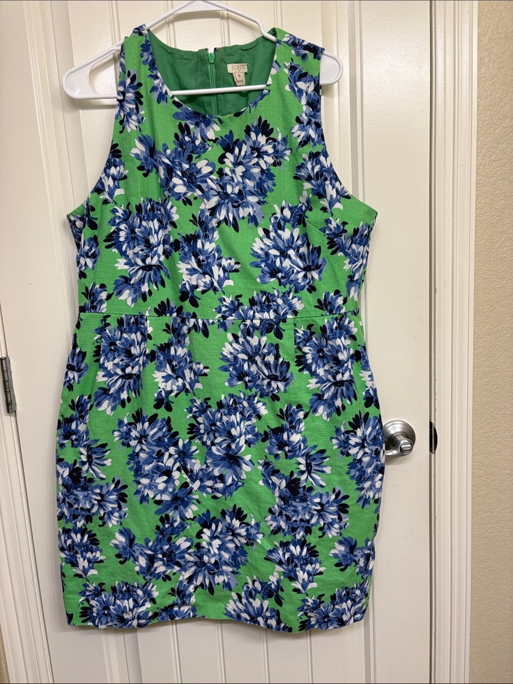 J. Crew Green Midi Dress with Blue Floral Print